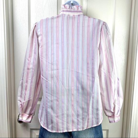 Vintage Maggie Sweet High Ruffle Neck Top Pink Size medium Made in USA - Picture 3 of 4